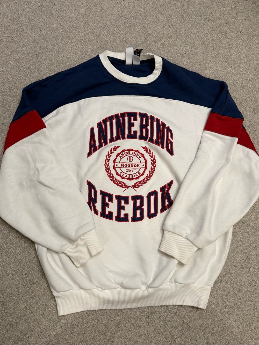 Anine Bing x Reebok White Navy and Red Logo Pullover Sweatshirt